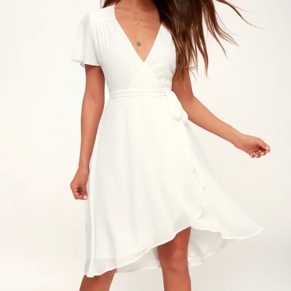 NWT Lulus White MIDI Wrap Dress - Picture 1 of 3